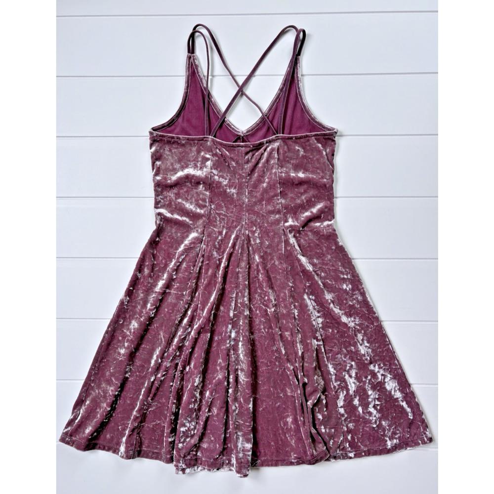 American Eagle Crushed Velvet Mini Dress Strappy Back Mauve Pink Fairy Skater XS - Picture 6 of 12